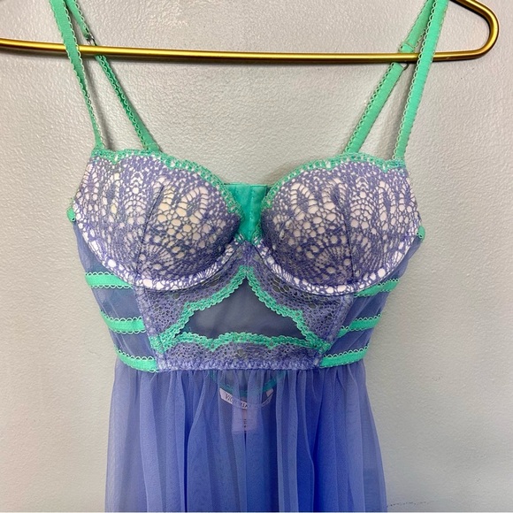 Victoria's Secret Blue and Green Babydoll Lingerie - Picture 4 of 5
